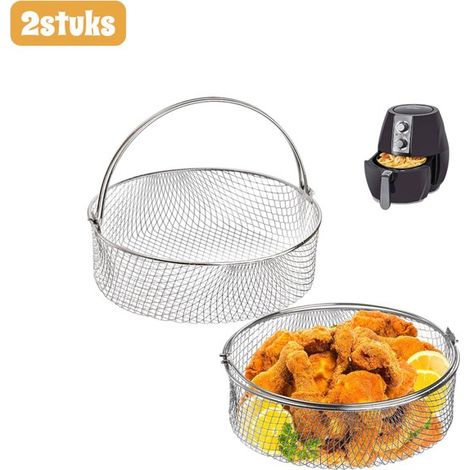 pièces - Panier à friture - Acier inoxydable - Grille Airfryer- Empilable - Panier vapeur - Grille multifonctionnelle - Grille de filtre pour déshydrateur alimentaire - Rond - argent (1/5)