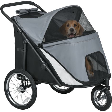 Cochecito para perros, plegable, desmontable, con cojín para tumbarse, estructura de acero, gris/negro. (1/5)