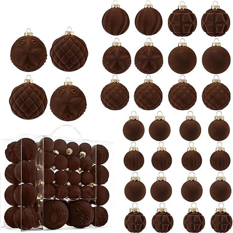 Boules De Noël Flockées - Décor Arbre De Noël En Plastique Velours - Pour Intérieur Et Extérieur - Lot De 46 Pièces (1/5)