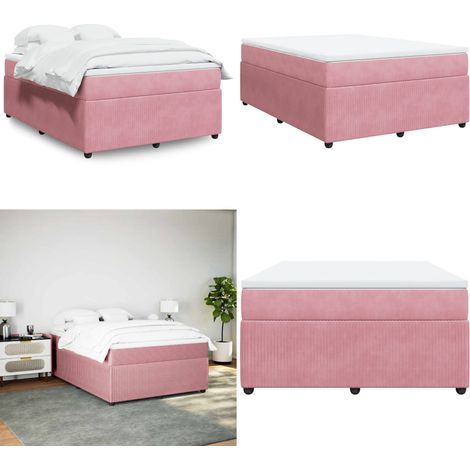 vidaXL Sommier à lattes de lit avec matelas Rose 140x190 cm Velours (1/5)