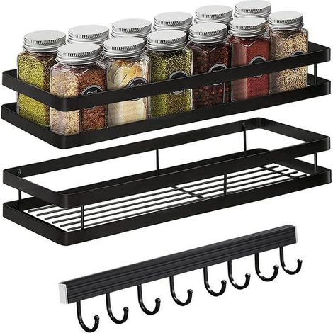 Gewürzregal Wand ohne Bohren 2er Set Küchenreling hängend Edelstahl 35 x 12 x (1/5)