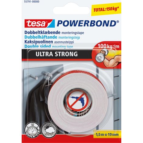 tesa Powerbond Ultra Strong Adhésif Double Face - 2x 1,5m x 19mm