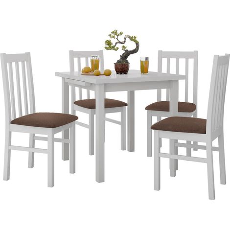 Salle à manger complète Victorville 319, Blanc, 76x80x80cm, Diamètre: 0, Nombre de chaises: 4, Style: Contemporary