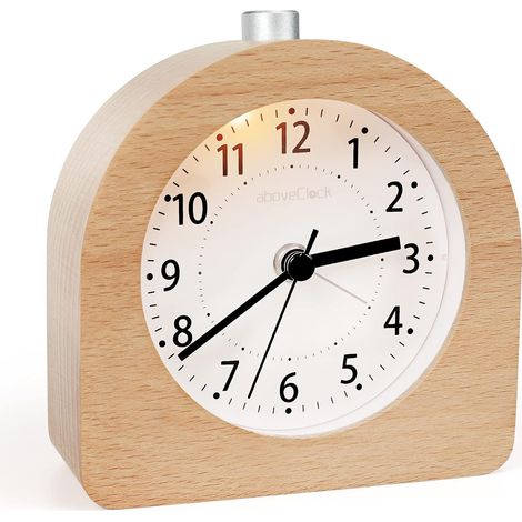 Réveil à piles Fonction Snooze Voyage Bois Light Up Réveil Silencieux Analogique Réveil No Tick Aiguille Horloge Rising Sound Alarm - Asagi (1/3)