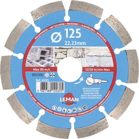 DISQUE DIAMANT SEGM. BETON ARME D125X22.23 HT10 - 65125 - LEMAN (1/4)
