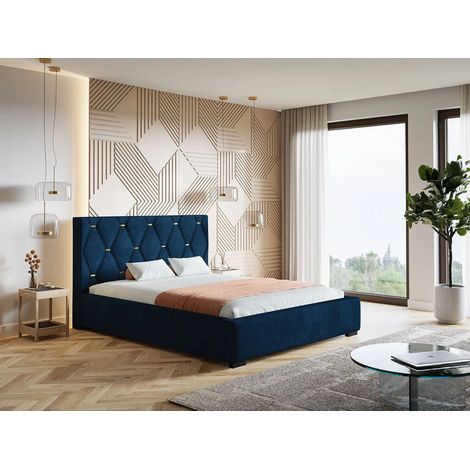 Lit rembourré avec rangement 120x200 velours bleu Tasso (1/5)