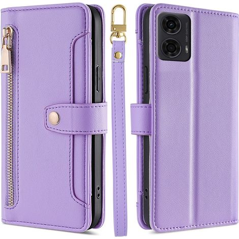 Custodia a libro per Motorola Moto G04 / G24 / G24 Power, con tasca a portafoglio con cerniera, viola (1/5)
