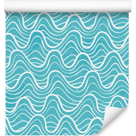 Papier peint à vagues turquoise pour salon et chambre 50x1000 cm (1/5)