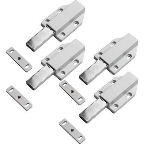 Lot de 2 loquets à pousser pour porte, inox et aluminium, blanc (1/5)