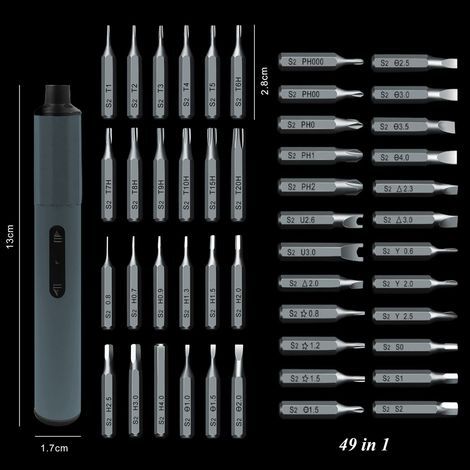 Kit de tournevis électrique 49 en 1, tournevis électrique portable rechargeable pour usage domestique, interface USB, longue autonomie, tournevis multifonctionnel