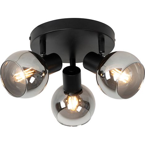 Ceiling Spot Black with Smoke Glass 3-Light - Vidro