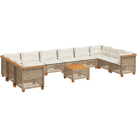 vidaXL Set Divani da Giardino 11 pz con Cuscini Beige in Polyrattan (1/5)