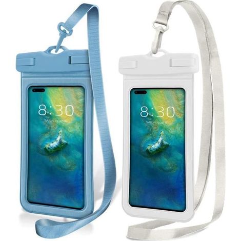 OUTUOTWQ Custodia impermeabile IPX8 per smartphone, compatibile con iPhone, Samsung e Huawei - Confezione da 2, blu e bianca (1/5)