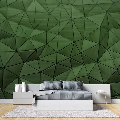 Papier Peint Géométrique - Triangles Vert Profond - 150 x 250 cm (1/2)