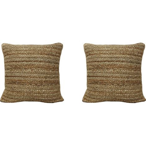 Lot de 2 coussins tressés 100% jute - 60 x 60 cm - Naturel - ZAMBAI (1/4)