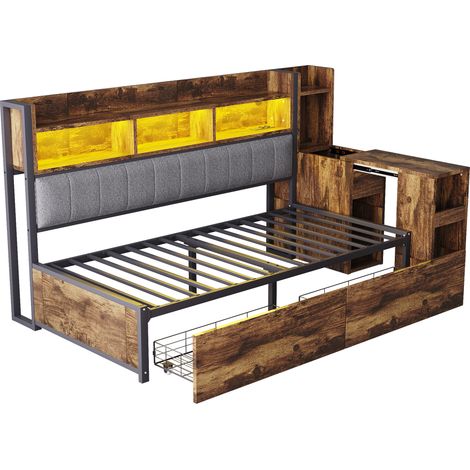 CAIziLit-sofa 90x200 cm en fer avec rangement, LED, prises et bureau coulissant (1/5)