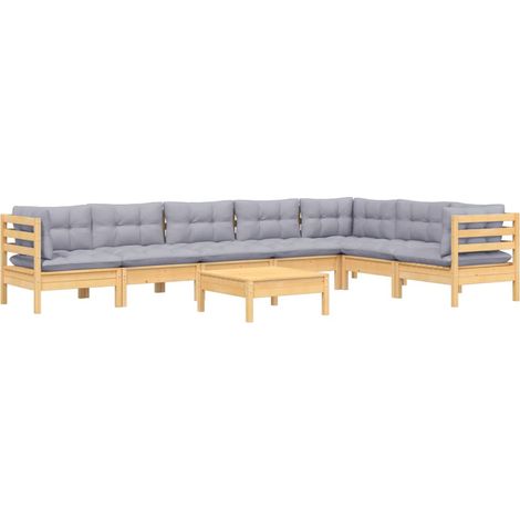 Set Divani da Giardino 8 pz con Cuscini Grigi Massello di Pino vidaXL (1/4)