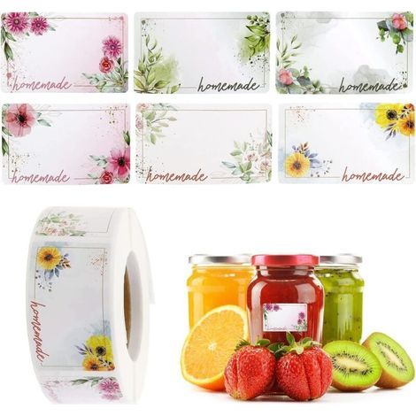 500 pièces Étiquettes à confiture,Étiquette Autocollante Fleur Rectangle Etiquettes Autocollants Bocaux,convient pour pot de confiture bocal distributeur de confiture de fruits confits épice (1/5)