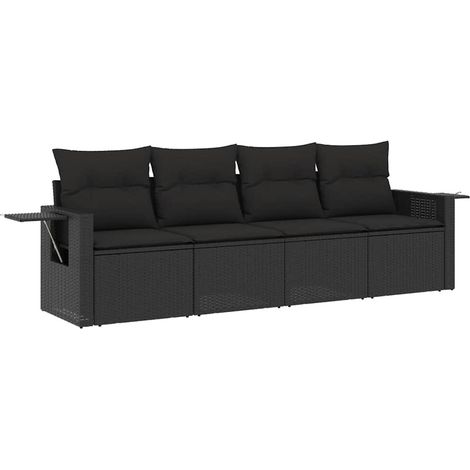 Set Divani da Giardino 4 pz Salotto da Giardino con Cuscini Nero in Polyrattan (1/5)