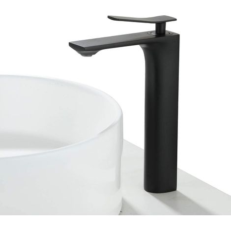 ZOLGINAH Grifo de lavabo Grifo mezclador para lavabo Grifos de baño Aireador de un solo orificio ABS Caño en L desmontable Cartucho de cerámica de latón de cobre negro mate (1/5)