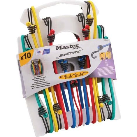 Master Lock 10 Pack Bungee Cords Rope Strap Tie Down 40Kg MLK3043E XMS25BUNGEE (1/5)