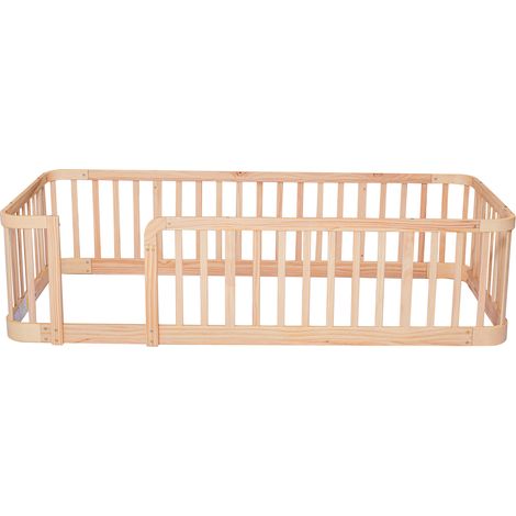 Parque infantil modular de madera natural 90 x 200 cm, barrotes de 7 cm, bordes redondeados (1/5)