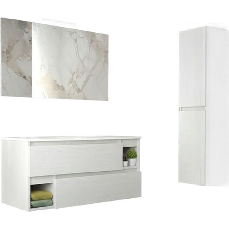 Mobile da Bagno Sospeso con Lavabo 100 cm e Specchio Dany Bianco Frassino (1/2)