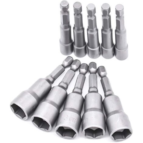 10 Pièces Douille Visseuse 6-19mm - Adaptateur Embout, Hexagonal Pour Tournevis à Écrou de pour Perceuse à Main, Tournevis Électrique, Clé à Douille (Acier au chrome vanadium) (1/5)