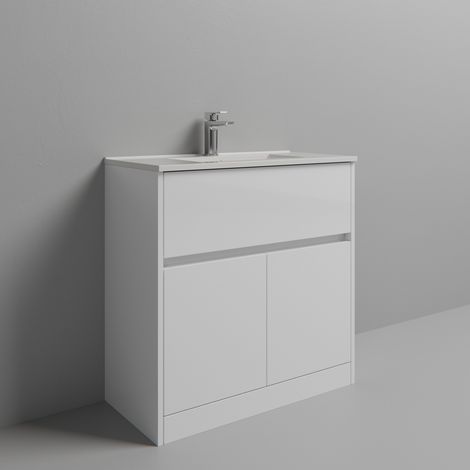 Montego Gloss White 800mm 1 Drawer 2 Door Vanity Unit with Angel Basin