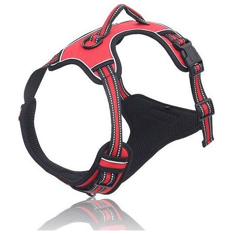 Réfléchissant Harnais De Chien Réglable Décourager Tirer Pet Gilet Durable en Nylon De Voiture (Rouge,M) (1/5)
