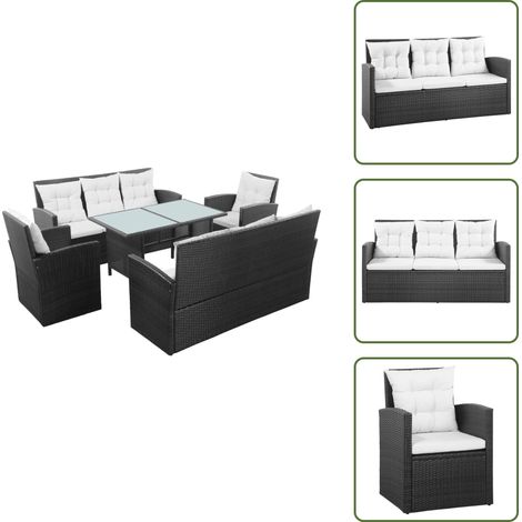 Divano in rattan - vidaXL Set Divani da Giardino 5 pz con Cuscini in Polyrattan Nero - Poltrona in rattan