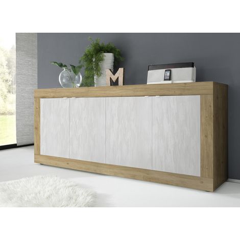 Buffet/bahut moderne 207 cm chêne cadiz/blanc structuré Agathe (1/5)