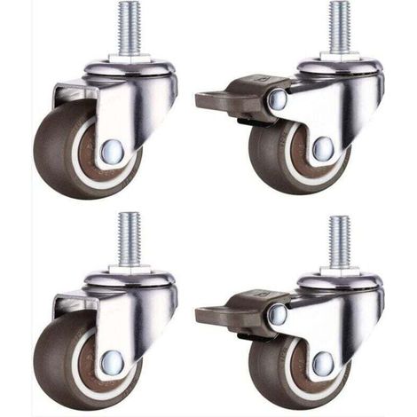 Paquete de 4 ruedas pequeñas para muebles - 25 mm - XU, caucho TPE blando - Rosca M6 x 15 mm (2 piezas equipadas con freno) (25 mm) -- Crezuo