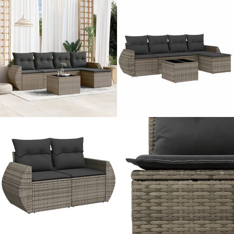 6-tlg. Garten-Sofagarnitur mit Kissen Grau Poly Rattan - Gartenmöbel Set - Outdoor Möbel - Rattan Gartenset - Lounge Set - Esstisch Set - Home & Living (1/5)