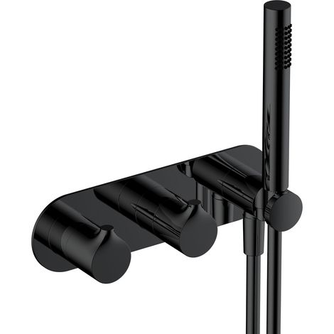 RAK Sorrento Matt Black Horizontal Concealed Thermostatic Dual Control Shower Valve with Handset - RAKSOR3305B (1/2)