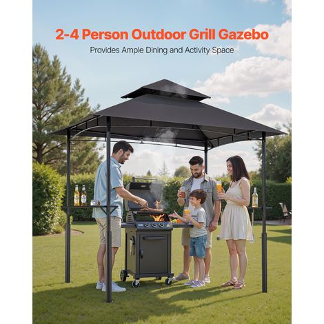 Gazebo de Barbecue, 243 x 150 cm, Tonnelle de BBQ Extérieur Renforcée avec Toit à 2 Niveaux, Abri de Barbecue de Patio en Acier The… (1/5)