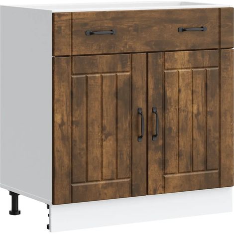 Armoire de cuisine Lucca bois ingénierie pratique espace de rangement 80 x 46 x 81,5 cm en bois chêne fumé (1/5)