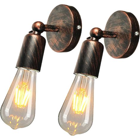 2 Pcs Wandleuchte E27 Vintage Innen Wandlampe Metall Eisen Industrielle für Schlafzimmer Badezimmer Flur Wohnzimmer (Rost)
