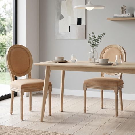 Lot de 2 Chaises Bois Massif - Dossier confortable Lin Rembourrée, finition vieillie - style campagnard, Marron (1/5)