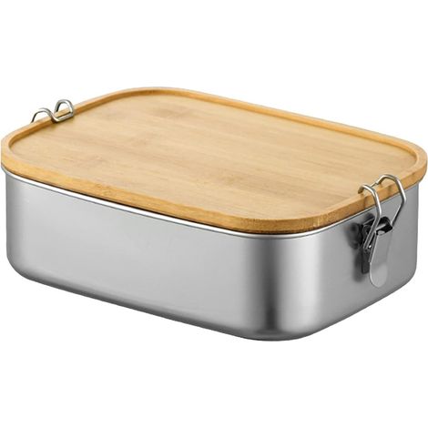 Boîte à lunch en acier inoxydable - boîte à lunch durable - 1 pièce - couvercle en bambou (1/5)