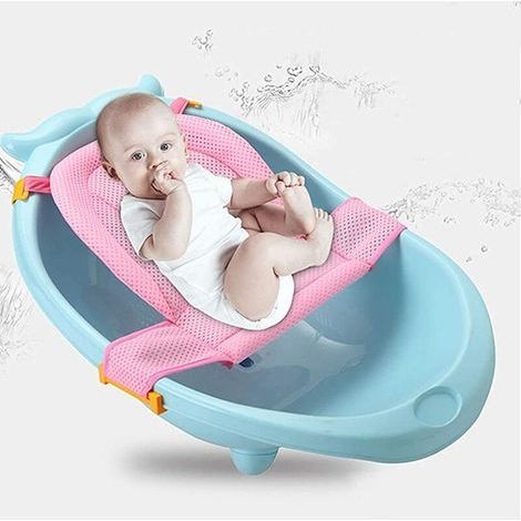 Tapis de Bain Bébé Nouveau-né Coussin de Baignoire Pliable Support Siège de Bain Antidérapan Transat Hamac de Bain Bébé Réglable Siège Baignoire de Bain en Maille Confortable pour Enfant 0-3 Ans (1/5)