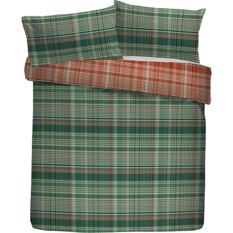Parure de lit avec Housse de Couette 100% Coton brossé, Double 200 x 200 cm, Vert, Motif à Carreaux Traditionnels (1/5)