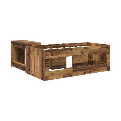 Lit haut enfant (bureau), bois antique, 90 × 190 cm, pour chambre, décor moderne, facile à assembler (1/5)