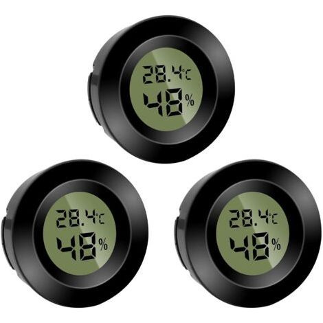 Lot de 3 mini hygromètres thermomètres numériques ronds - Température Fahrenheit (℉) ou Celsius (℃) - Pour intérieur, bureau, salon (piles incluses) (1/5)