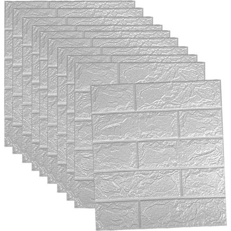 10 panneaux muraux 3D à coller et à décoller, papier peint en mousse imperméable auto adhésif pour chambre à coucher, 35x38 cm, argent et gris (1/5)