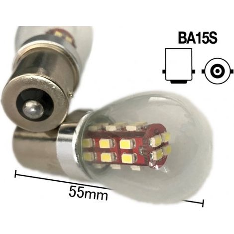 Coppia 2 Lampade Led BA15S 1156 P21W Con 28 Smd 3014 Rosso 12V 2W Stessa Grandezza Originale