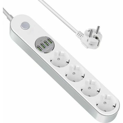 Multiprise USB Multiprise Parafoudre Parasurtenseur 4 Prises avec 4 Prises USB, Power Strip avec Interrupteur, Multi Prise Protection Contre Surcharges et Surtensions, Multiprise electrique de 2m (1/5)
