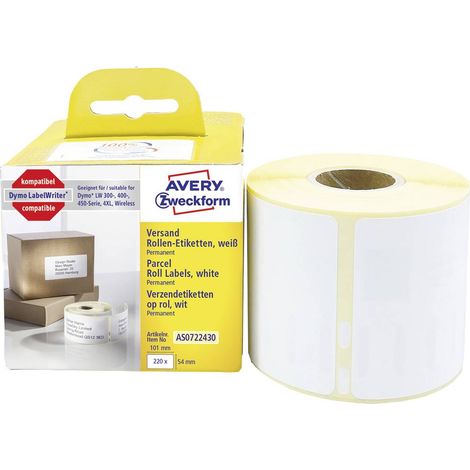 Avery-Zweckform AS0722430 Rotolo di etichette 101 x 54 mm Carta Bianco 220 pz. A tenuta permanente Etichetta per spediz (1/4)