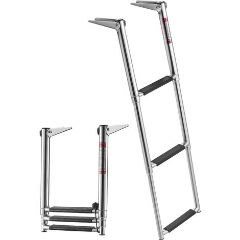 VEVOR Escalera para Barco Telescópica con 3 Peldaños PVC Antideslizantes, Soporta hasta 272 kg, Escalera Plegable de Acero Inoxidable 304 para Plataforma Muelle Embarque Piscina Pontón Barcos de Pesca (1/5)