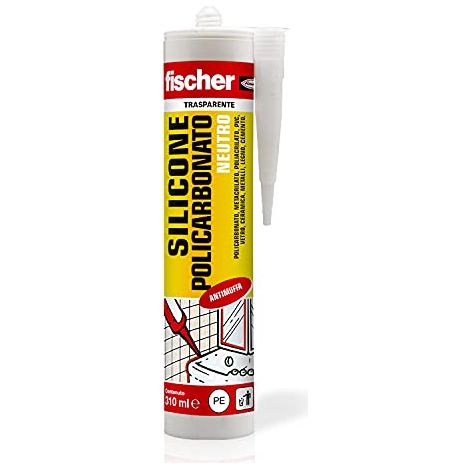Fischer Silicone Sigillante per Policarbonato SNP 310 Trasparente, Neutro, Antimuffa, Multiuso per Superfici Plastiche, Calcestruzzo, Vetro, Senza Solventi, Inodore, Uso Esterno/Interno, 9384 (1/4)